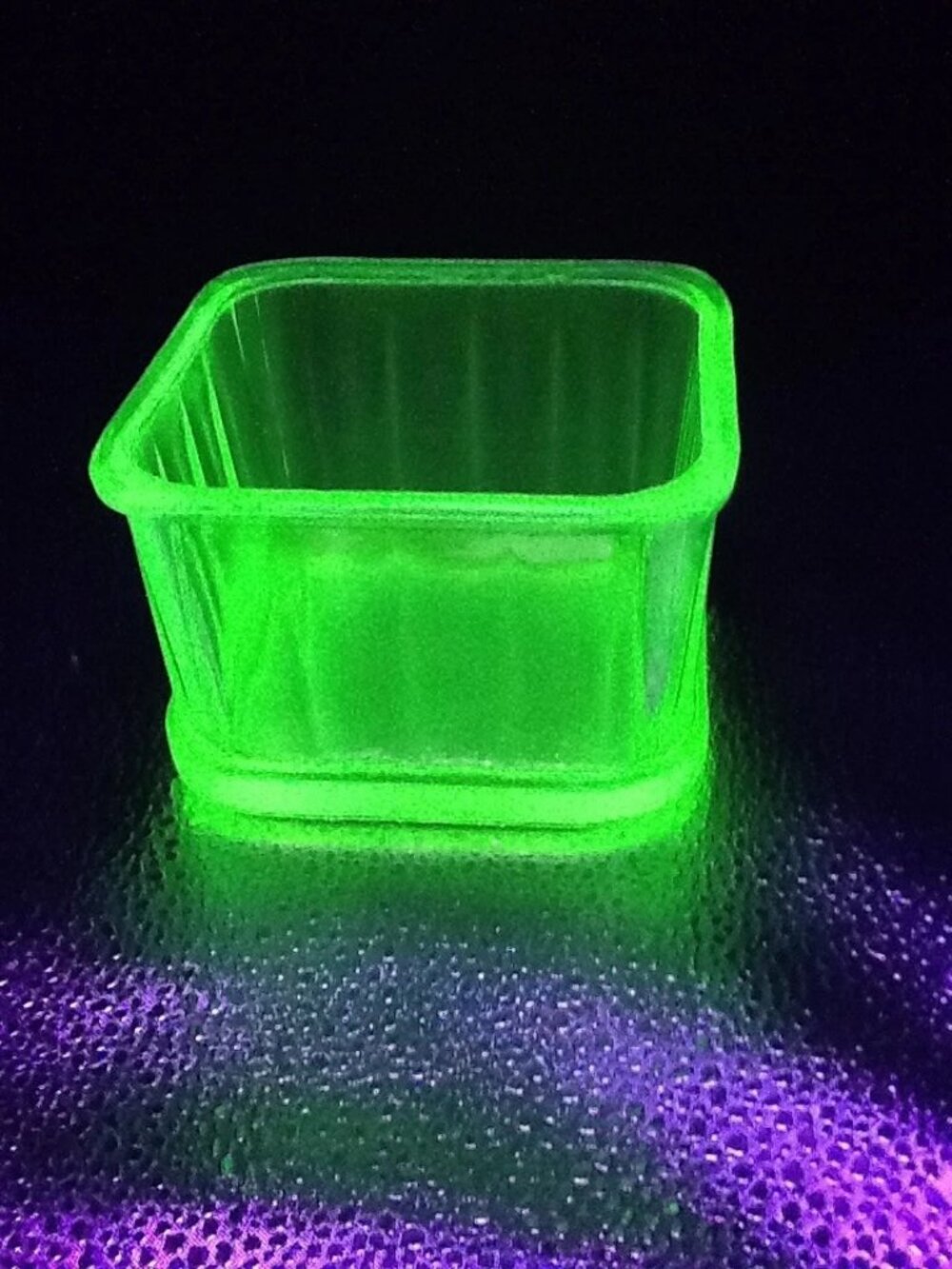 Vintage Uranium Glass Square Refrigerator Dish Green Depression Glass 4.25"